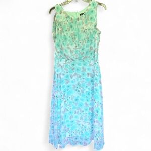 Floral Sleeveless Ombre Midi Dress - Mint Blue